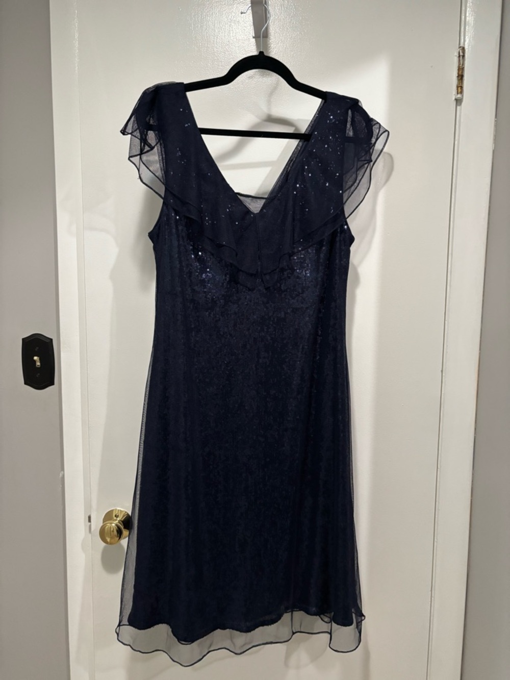 Patra Navy V-Neck Ruffled Midi Dress Size 16